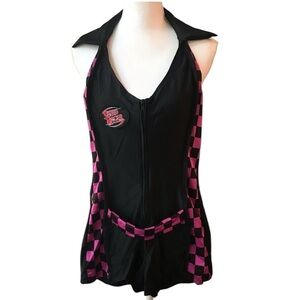 Halloween Speed Racer “Secret Wishes” Black and Pink Checkered Zip-Up Romper